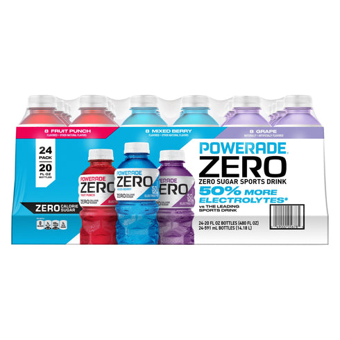 Powerade Zero Variety Pack Electrolyte Sports Drink, Bottles, 24 pk./20 fl. oz.